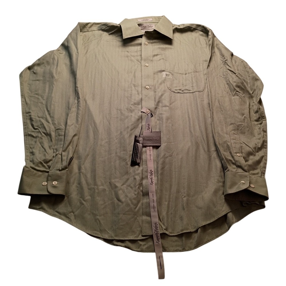 Kenneth Roberts Dress Shirt Men's Platinum Luxury Non-Iron Sage Green 16.5 34/35